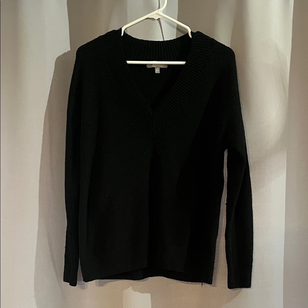Marled Black V-Neck Sweater
